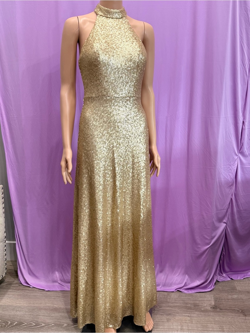 Revelry Gold Sequin Halter Gown